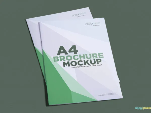 3 Mockup Showcasing Opened A4 Brochure Inside and Cover Views 1