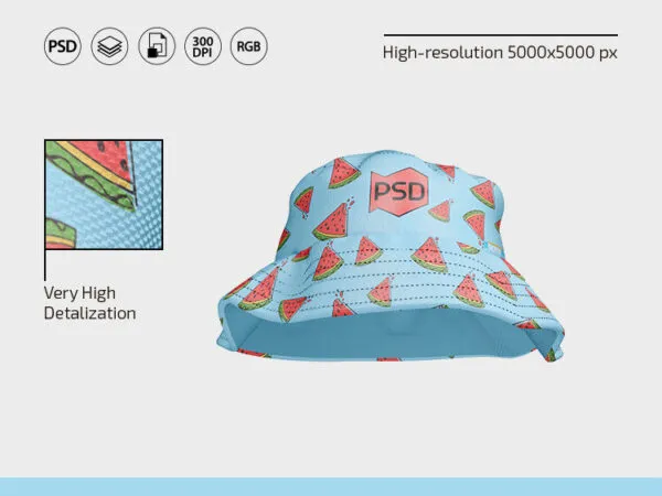 3 Mockups Featuring Bucket Hats in Different Views 1
