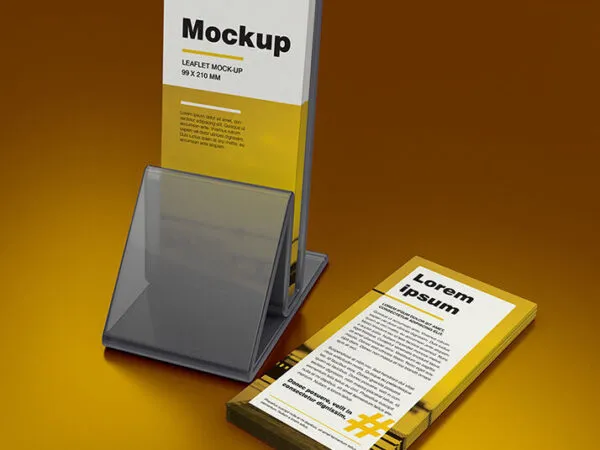 3 Mockups Featuring DL Leaflets in Holder and on Floor 1