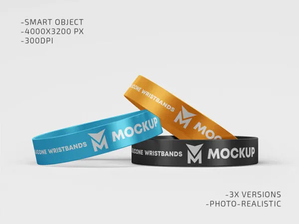 3 Mockups Featuring Different Numbers of Wristbands in Different Views 1