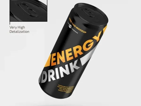 3 Mockups Featuring Energy Drink Cans in Different Views 1