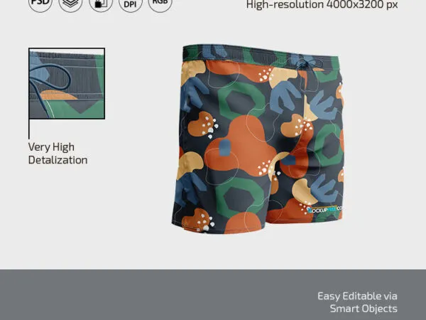 3 Mockups Featuring Mens Swim Trunks in Different Views 1