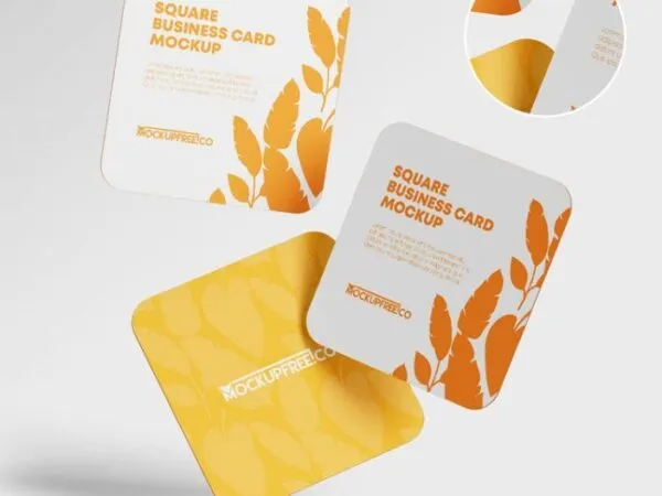 3 Mockups Featuring Square Business Cards with Round Corners 1