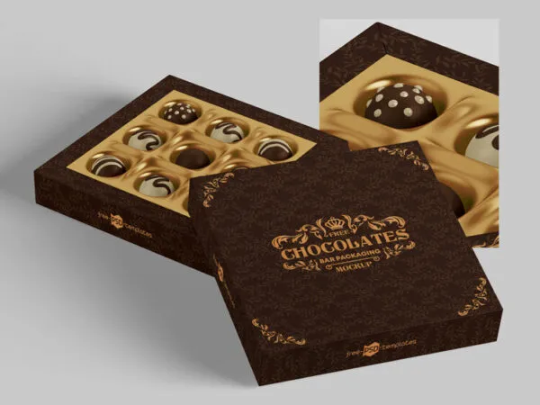 3 Mockups Featuring Square Chocolate Packaging Boxes in Different Angles 1
