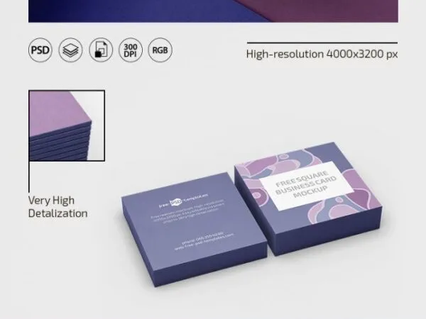 3 Mockups Featuring Stacks of Square Business Cards 1