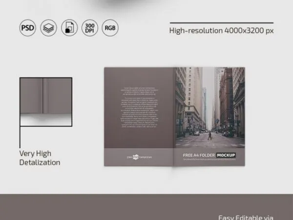 3 Mockups of A4 Pocket Folders in Different Views 1