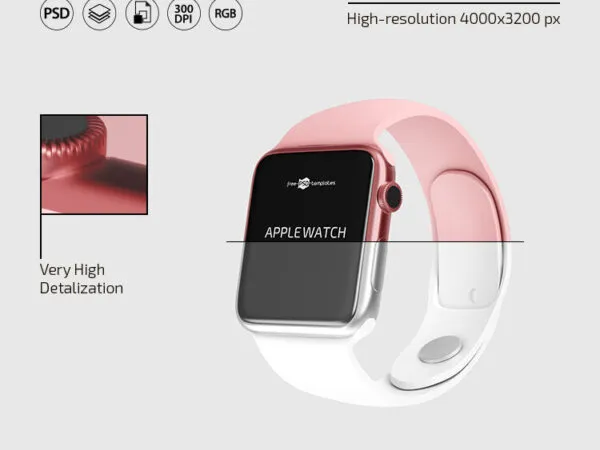3 Mockups of Apple Watches in Different Views and Positions 1