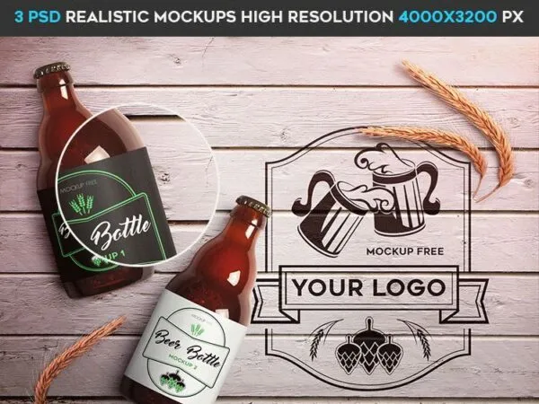 3 Mockups of Beer Bottles in Different Views and Positions 1