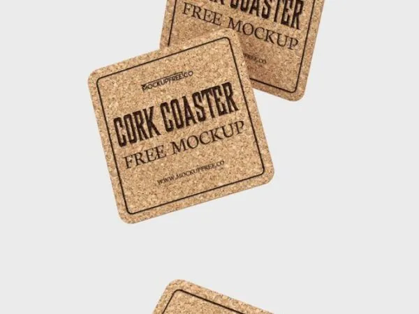 3 Mockups of Cork Drink Coasters in Different Angles 1