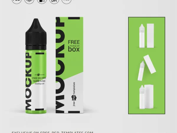 3 Mockups of Dispensing Cap Glue Bottle and the Packaging Box 1