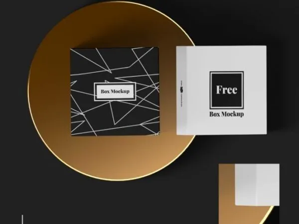 3 Mockups of Gift Boxes in Different Views Featuring Golden Platform 1