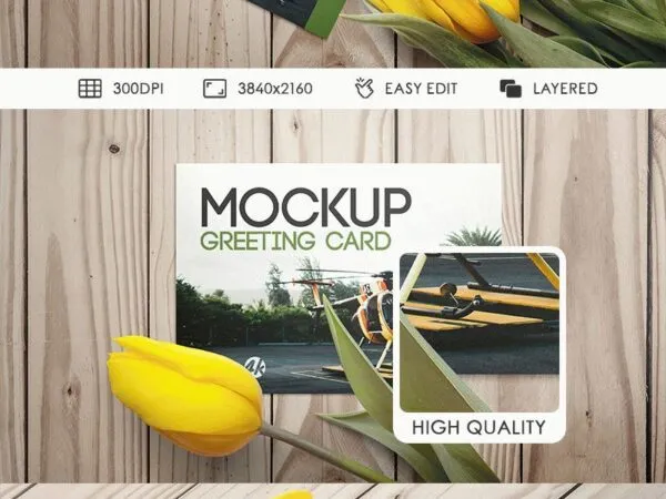 3 Mockups of Greeting Cards in Different Views Featuring Tulips 1
