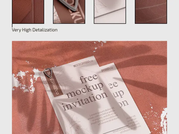 3 Mockups of Invitation Cards and Envelopes with Leaf Shadows 1