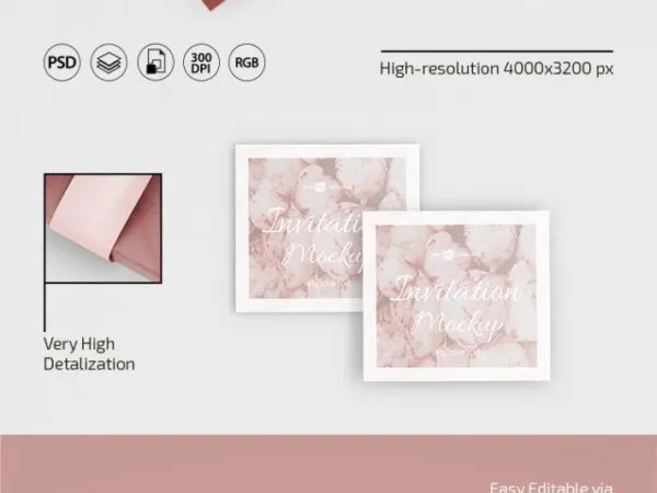 3 Mockups of Invitation Cards with Ribbon in Different Views 1