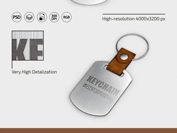 3 Mockups of Keychains Laid on the Surface in Different Views 1