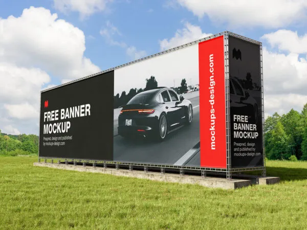3 Mockups of Large Banner in Perspective Views 1