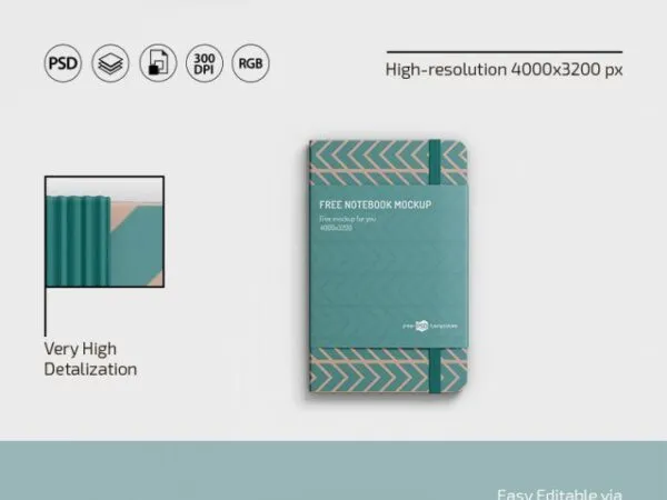 3 Mockups of Open and Closed Notebooks with Elastic Bands 1