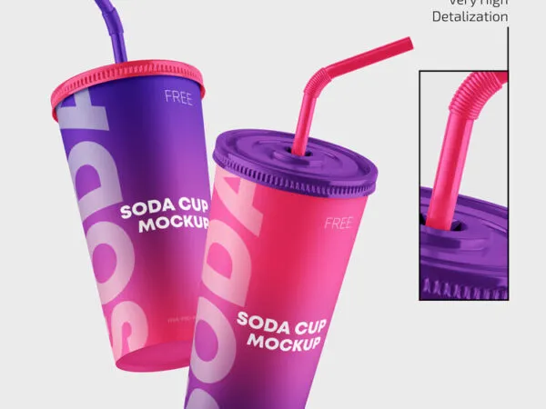3 Mockups of Paper Soda Cup and Straws 1
