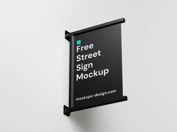 3 Mockups of Rectangular Hanging Sign on Wall 1