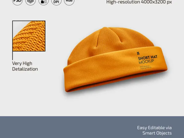 3 Mockups of Short Knitted Hat from Different Angles 1