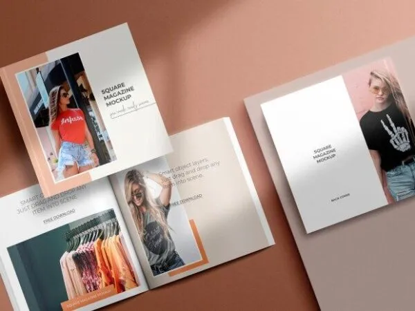 3 Mockups of Square Magazines Books in Top View 1