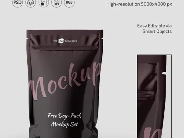 3 Mockups of Stand Up Pouches Doypacks in Different Views 1