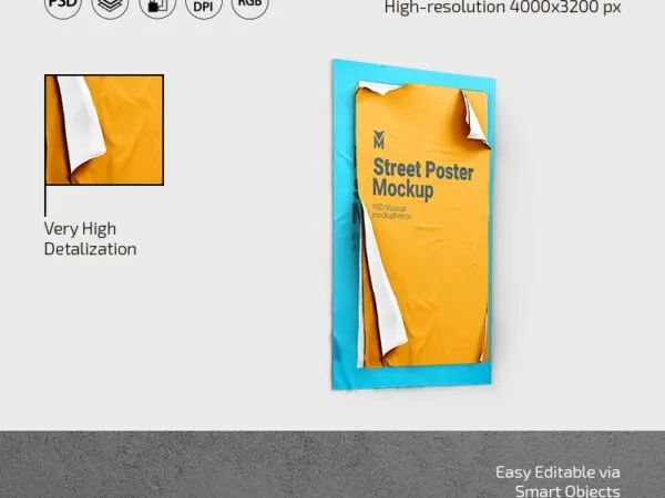 3 Mockups of Street Poster with Wrinkled Texture 1