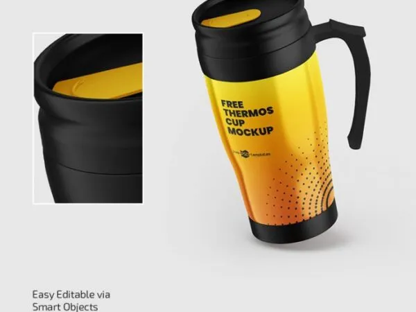 3 Mockups of Stylish Thermos Cup from Different Angles 1