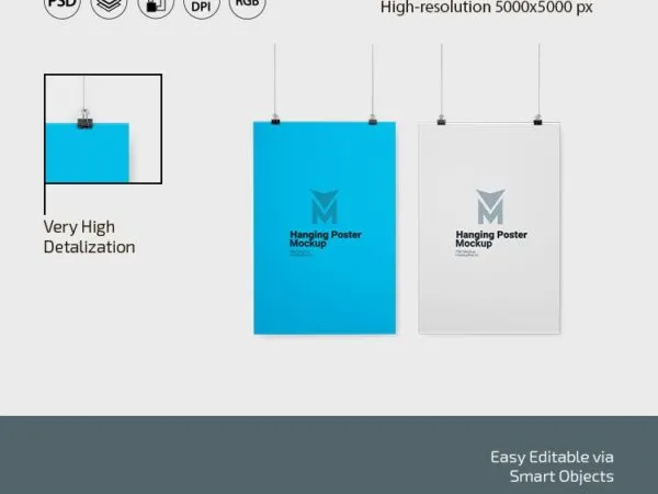 3 Mockups of Vertical Hanging Poster from Front View 1