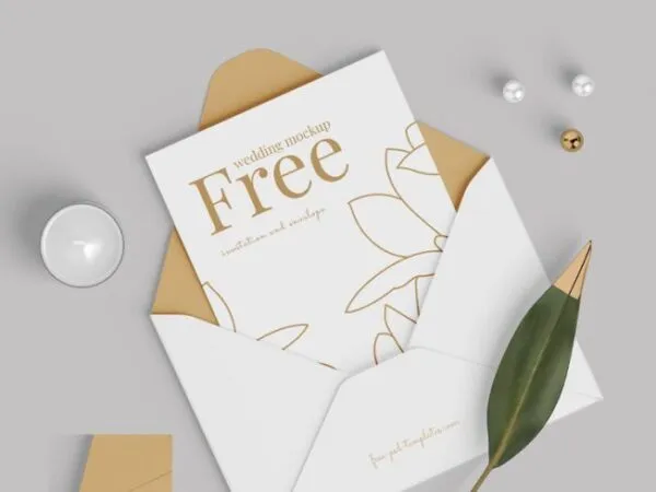 3 Mockups of Wedding Invitation Cards and Wax Seal Envelope 1