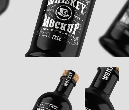 3 Mockups of Whiskey Bottle and its Packaging Box 1