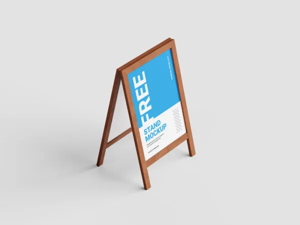 3 Mockups of Wooden Stand from Different Angles 1