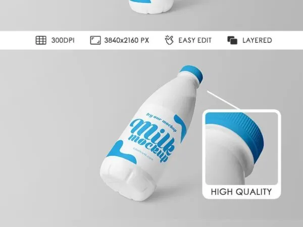 3 Mockups of a Plastic Milk Bottle in Different Angles 1