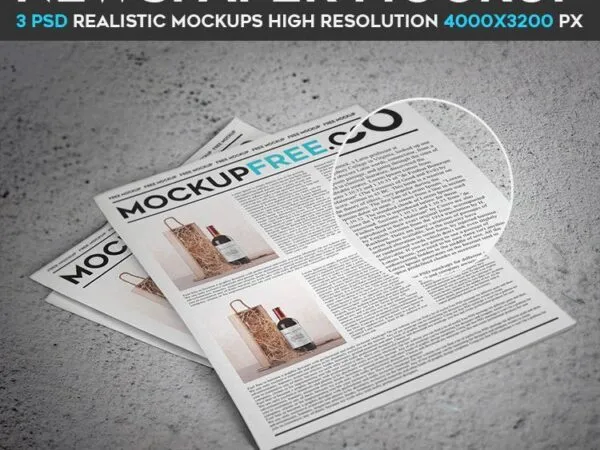 3 Newspaper Mockups Laid in Different Views and Positions 1