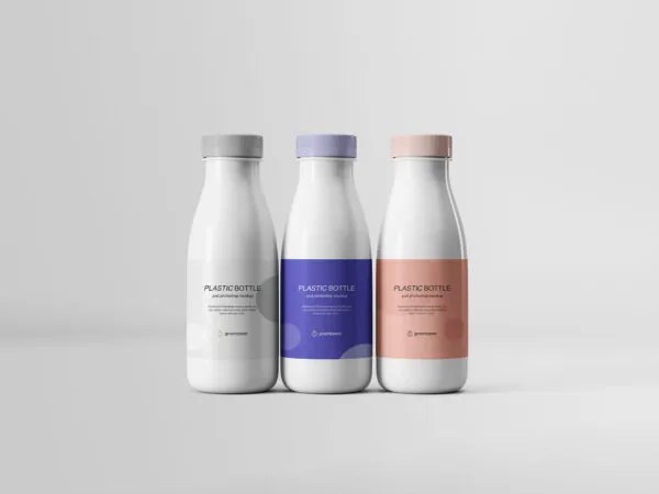 3 Plastic Milk Bottles Mockup With Labels 1