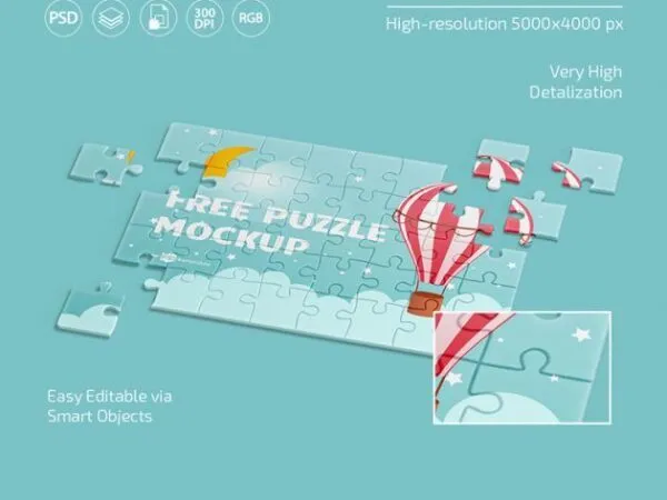 3 Puzzle Mockups Laid in Different Views 1