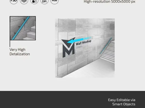 3 Shots of Big Wall Mockup with Stone Panels 1