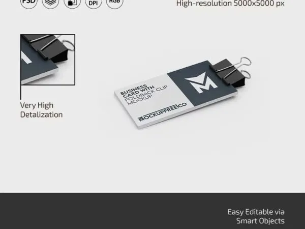 3 Shots of Business Card Mockup with Foldback Clip 1