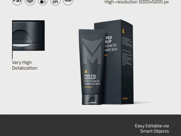 3 Shots of Cosmetic Tube Mockup with Box 1