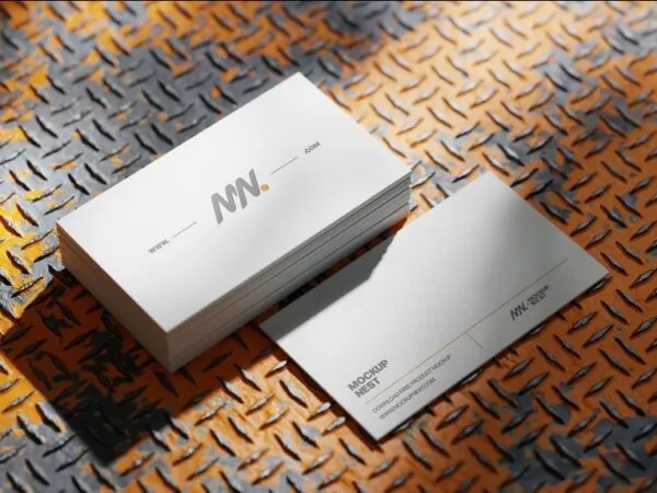3 Shots of Embossed Business Card Mockup on Diamond Plate 1