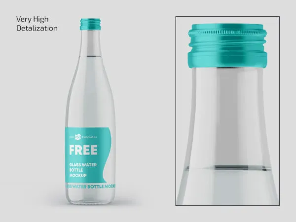 3 Shots of Glass Water Bottle Mockup with Metal Cap 1