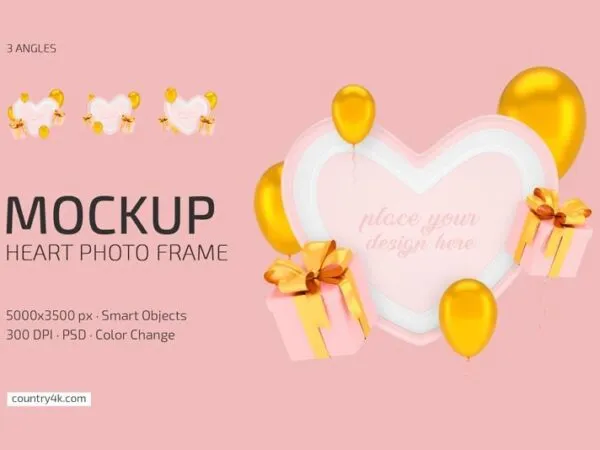3 Shots of Heart Photo Frame Mockup 1