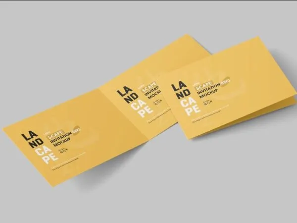 3 Shots of Landscape Bi Folded Card Mockup 1