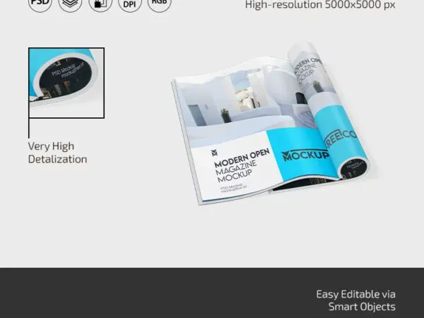 3 Shots of Open Magazine Mockup 1