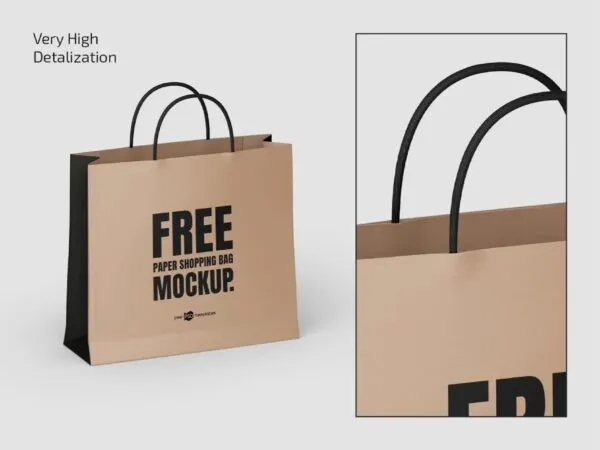 3 Shots of Paper Shopping Bag Mockup 1
