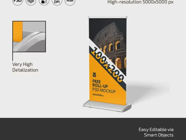 3 Shots of Roll Up Stand Mockup 1