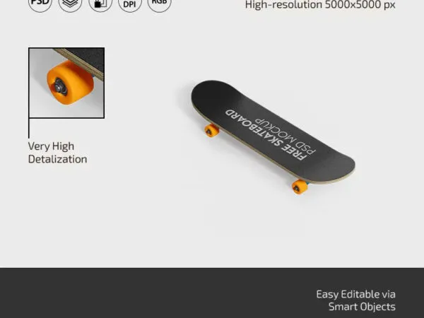 3 Shots of Skateboard Mockup 1
