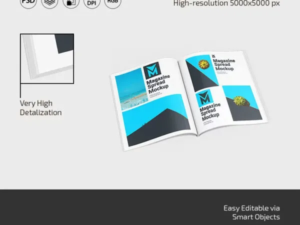 3 Shots of Spread Magazine Mockup 1