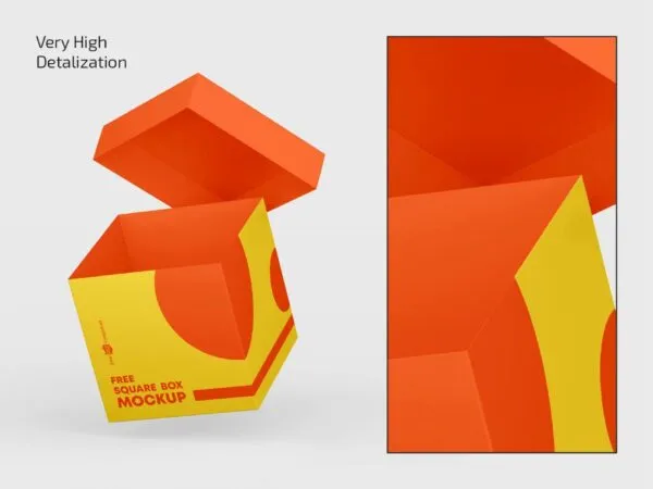 3 Shots of Square Boxes Mockup 1