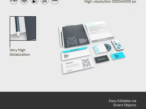 3 Shots of Stylish Stationery Mockup 1